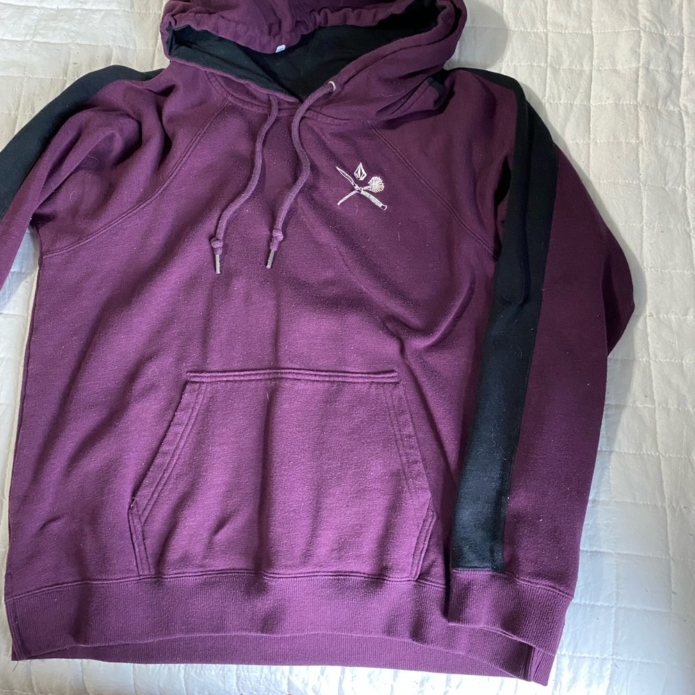 Purple Volcom hoodie with aick embroidery